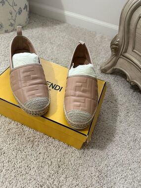 Fendi Women’s Nude Quilted Leather Espadrille Slip-Ons